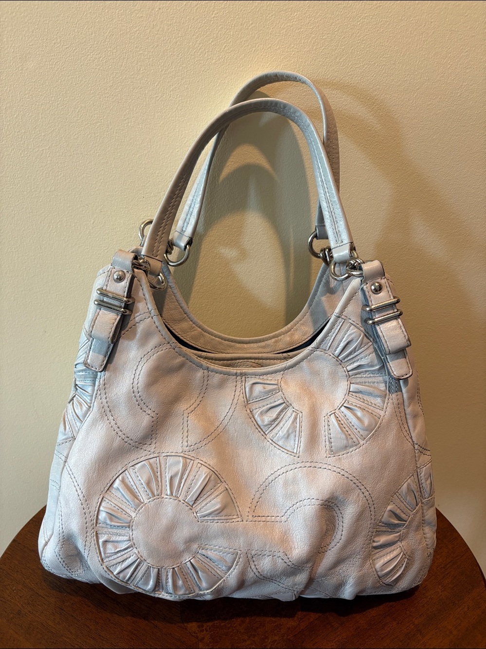 Coach Vintage Madison Maggie Op Art Shoulder Bag Inlaid/gathered Garcia Leather